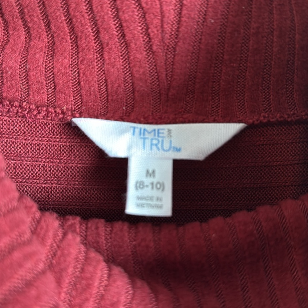 Turtleneck Sweater Medium Time and Tru Maroon Burgundy Ribbed Stretch Fall - Picture 4 of 5
